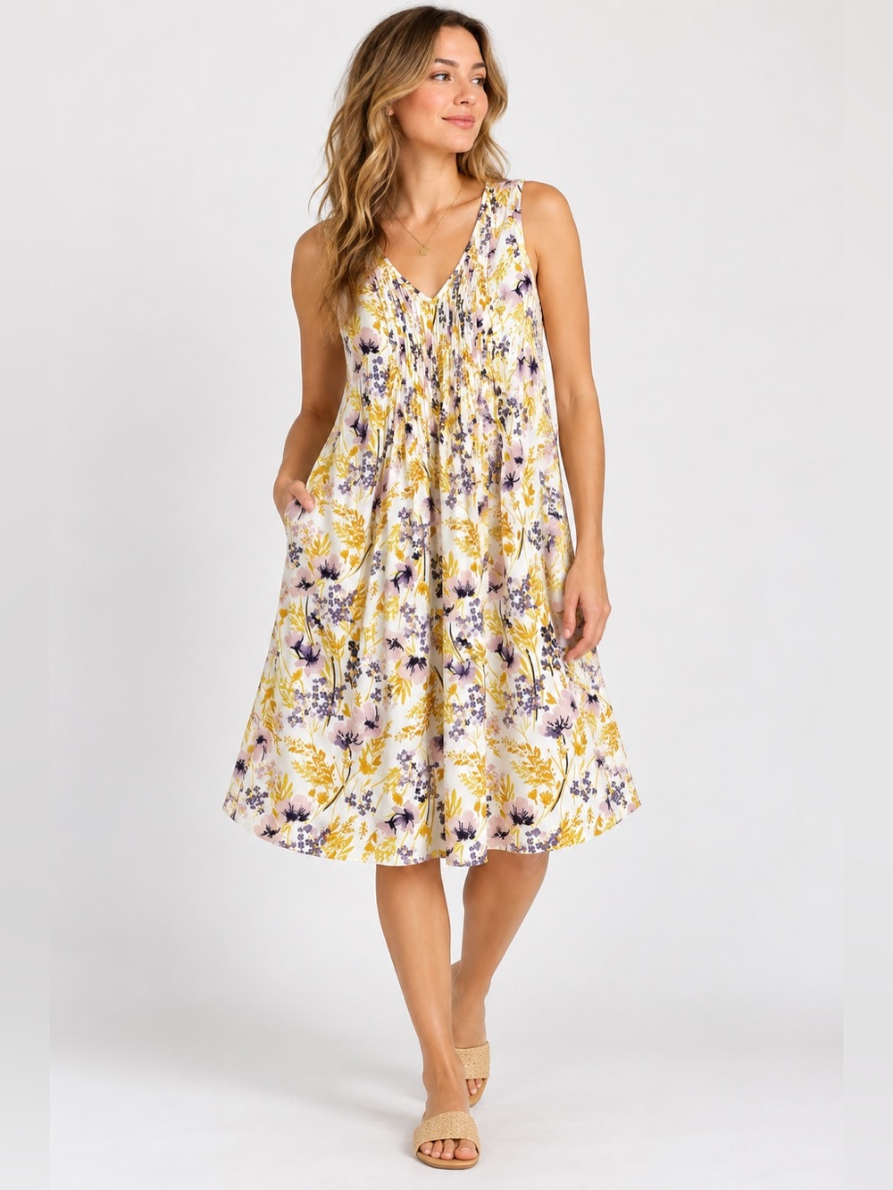 Old Navy Floral Pintuck Swing Dress Small Tall Cottagecore Boho